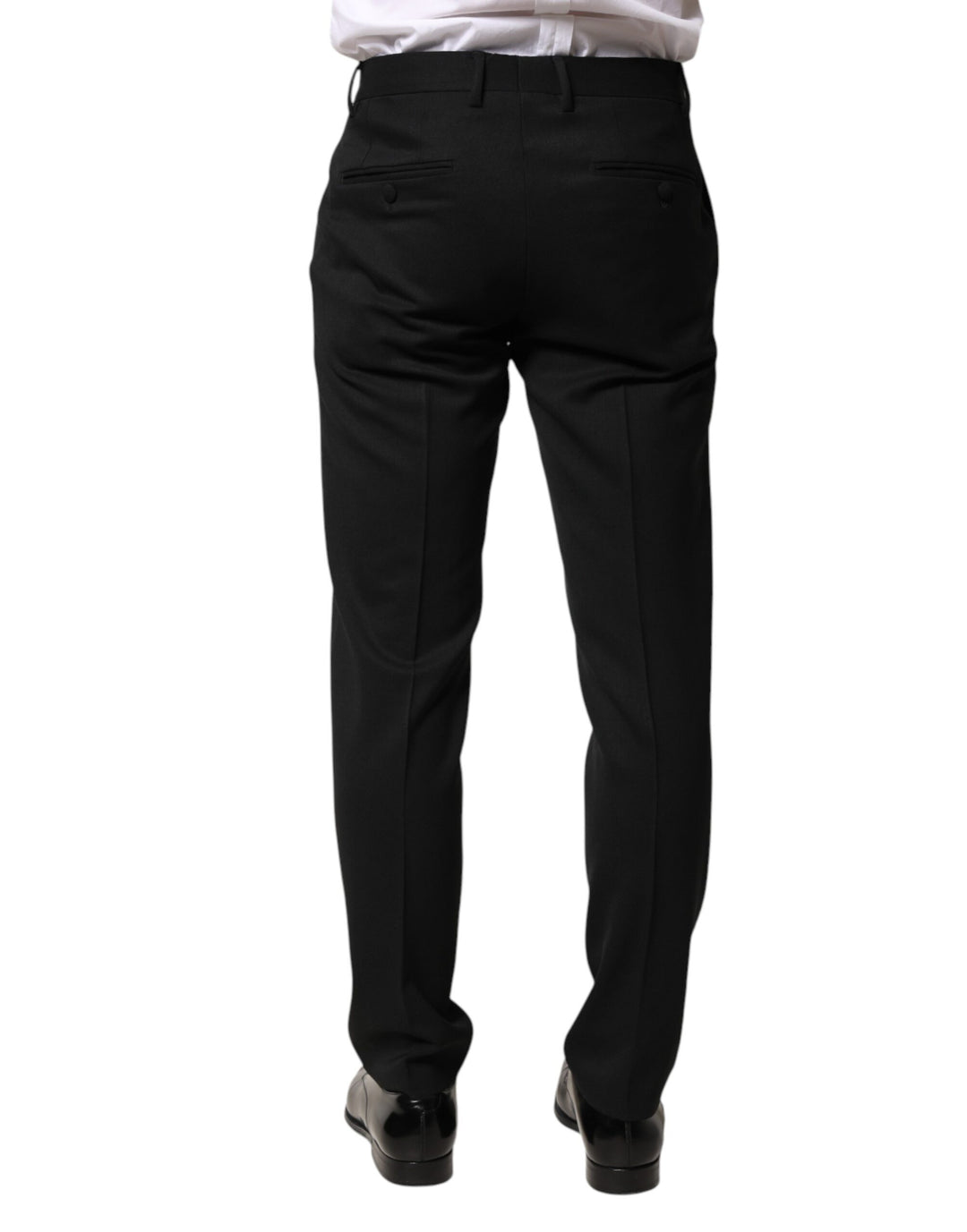 Dolce &amp; Gabbana Black Wool Mid Waist Men Dress Trousers Pants