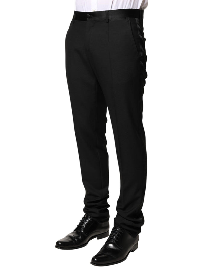 Dolce &amp; Gabbana Black Wool Mid Waist Men Dress Trousers Pants