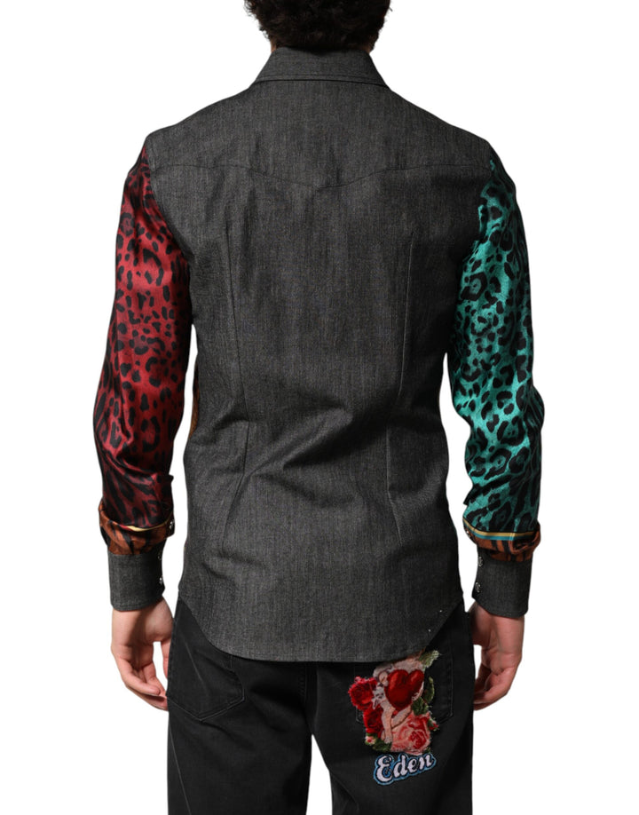 Dolce &amp; Gabbana Multicolor Tiger Leopard Print Silk Men Shirt