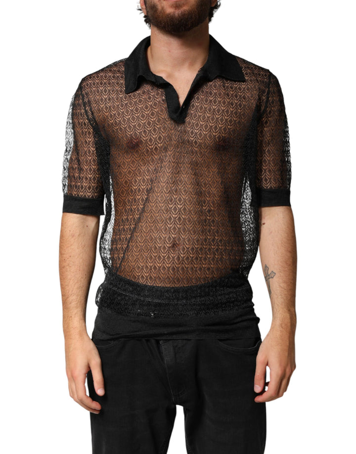 Dolce &amp; Gabbana Black Sheer Short Sleeves Casual Polo  Top