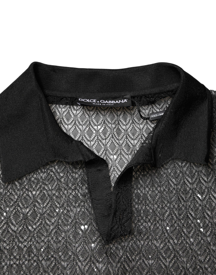 Dolce &amp; Gabbana Black Sheer Short Sleeves Casual Polo  Top