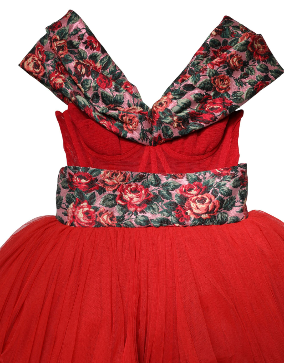Dolce &amp; Gabbana Red Floral Off Shoulder A-line Gown Dress