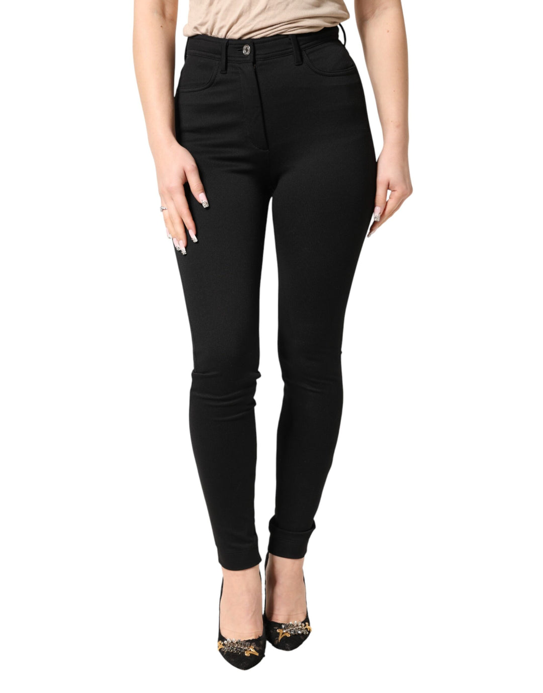 Dolce &amp; Gabbana Black Nylon Stretch Skinny High Waist Pants