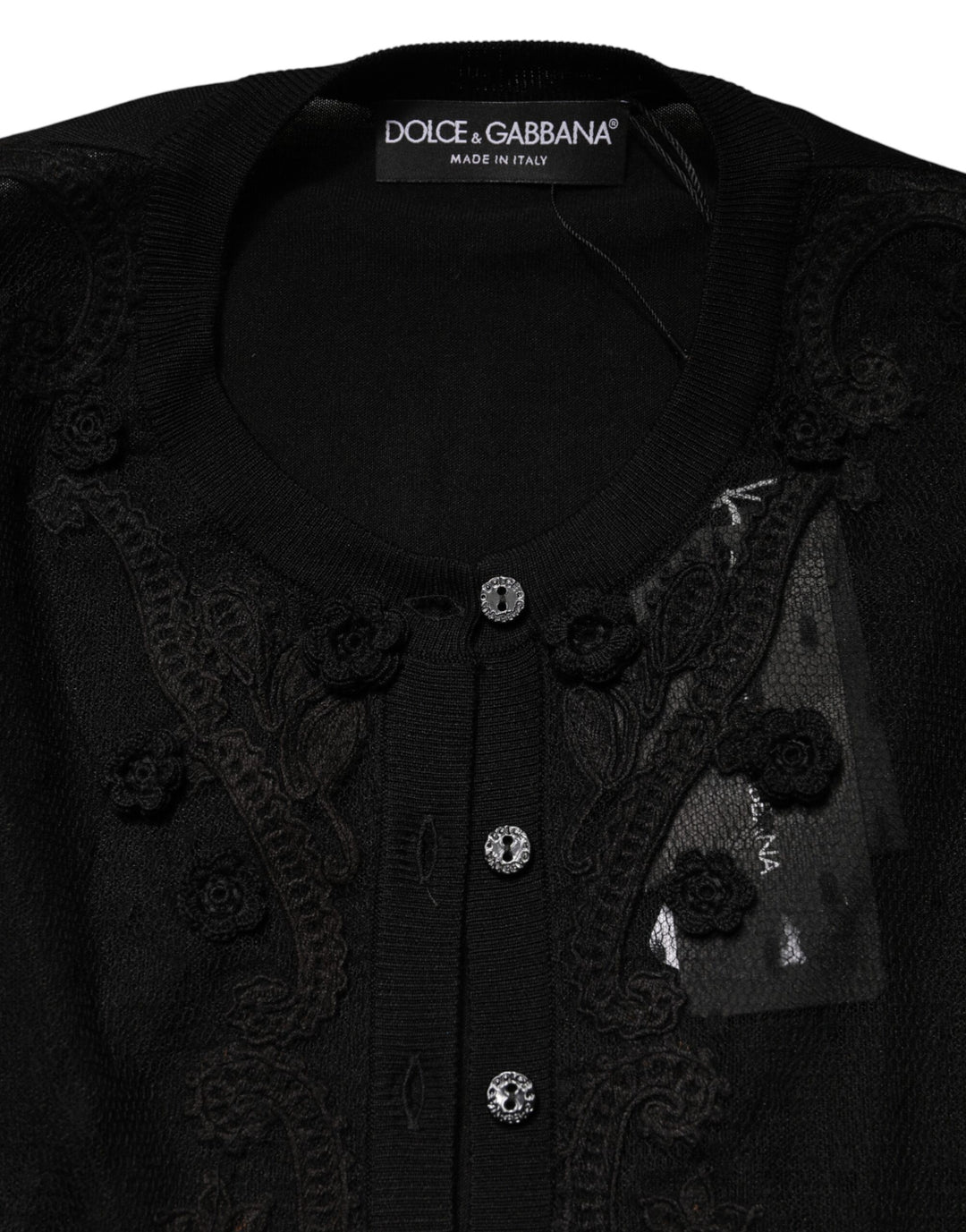 Dolce &amp; Gabbana Black Sheer Button Down Cardigan Sweater