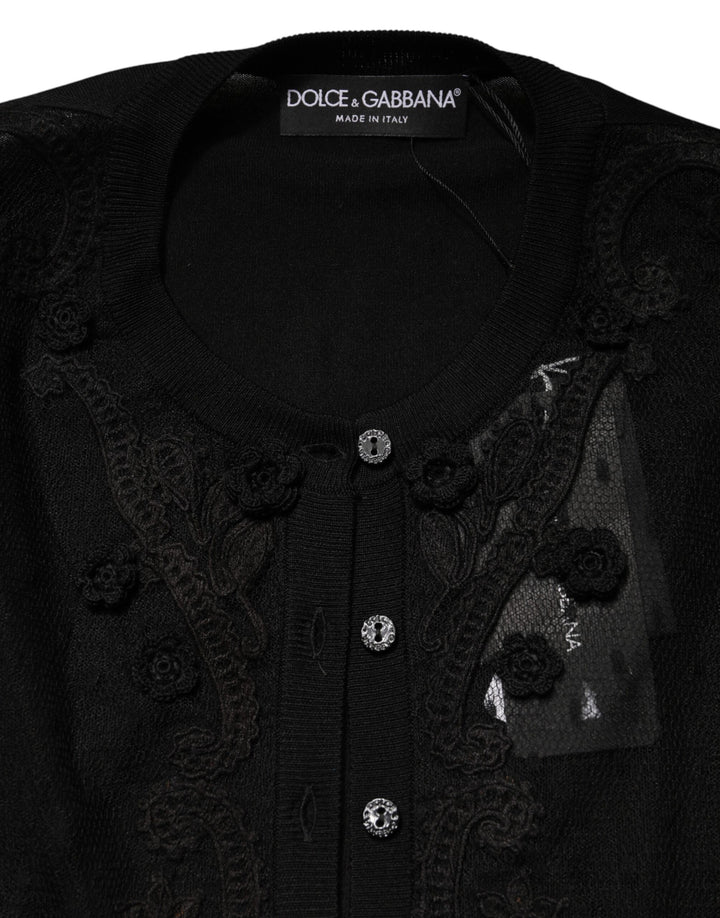 Dolce &amp; Gabbana Black Sheer Button Down Cardigan Sweater