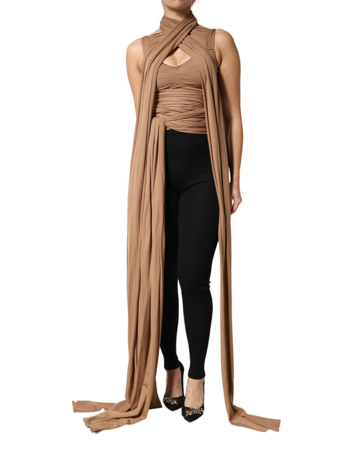 Dolce &amp; Gabbana Brown Virgin Wool Sleeveless Scarf Tank Top