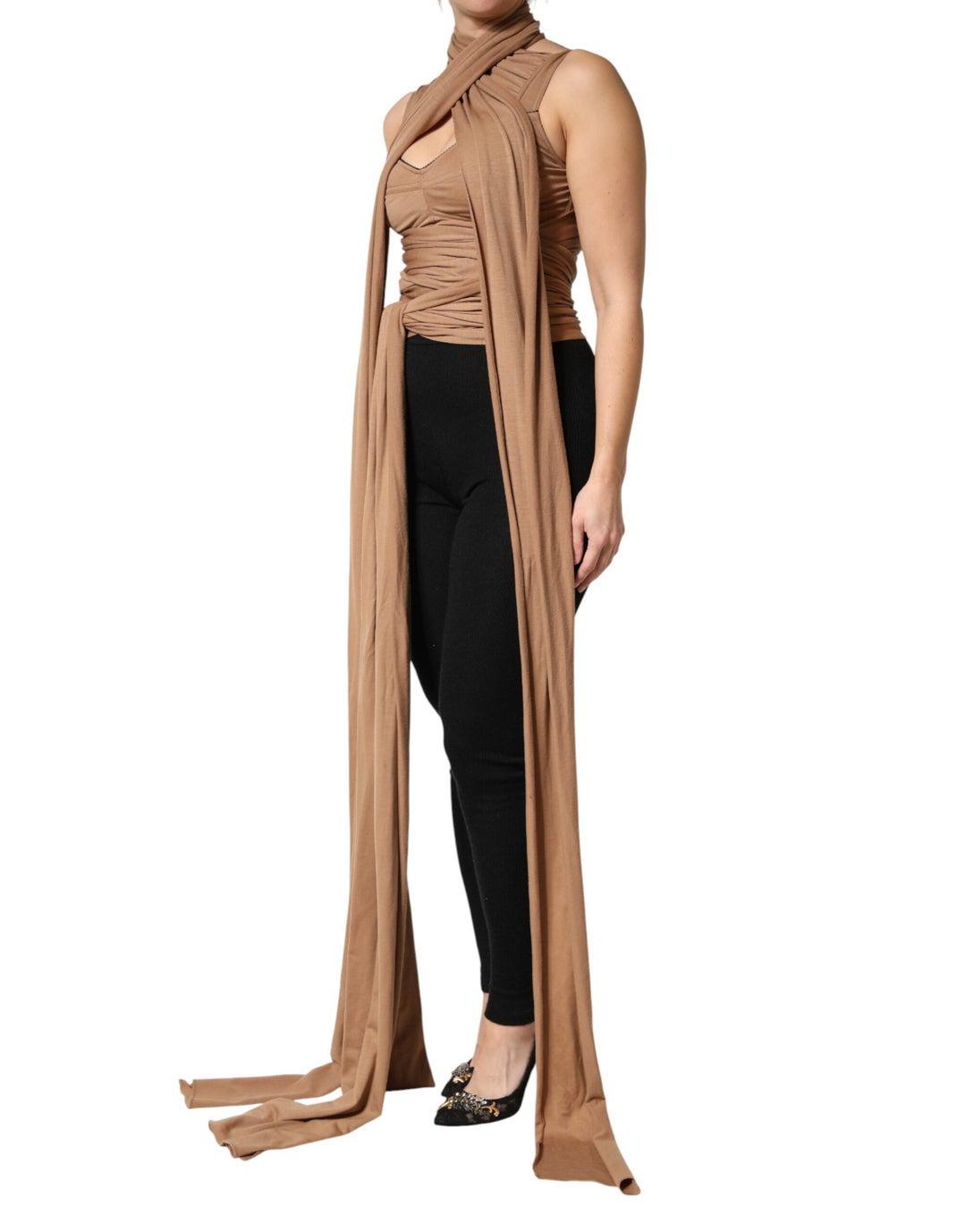 Dolce &amp; Gabbana Brown Virgin Wool Sleeveless Scarf Tank Top