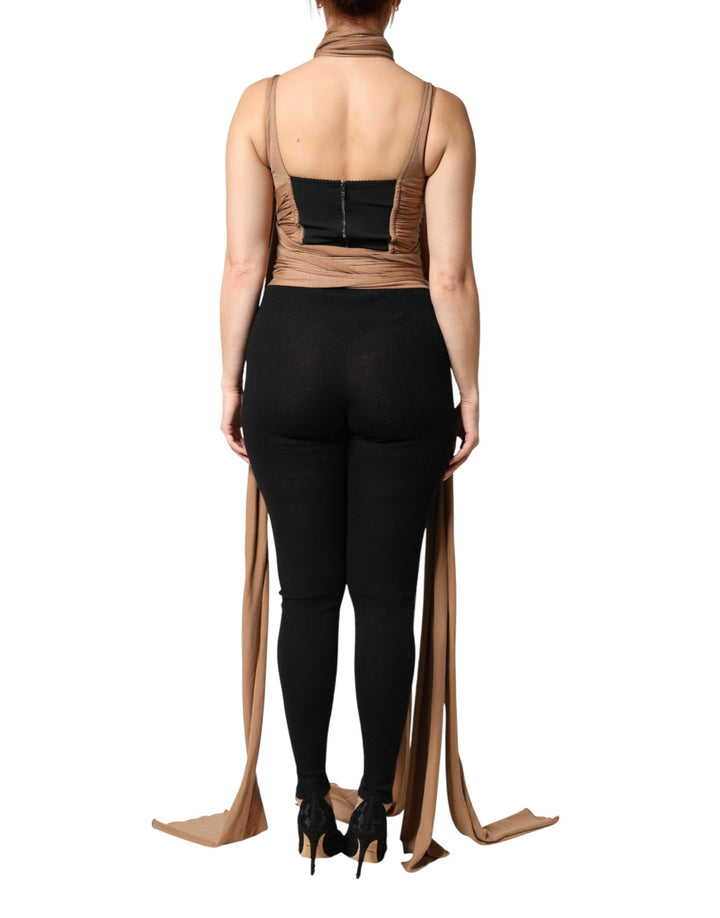 Dolce &amp; Gabbana Brown Virgin Wool Sleeveless Scarf Tank Top