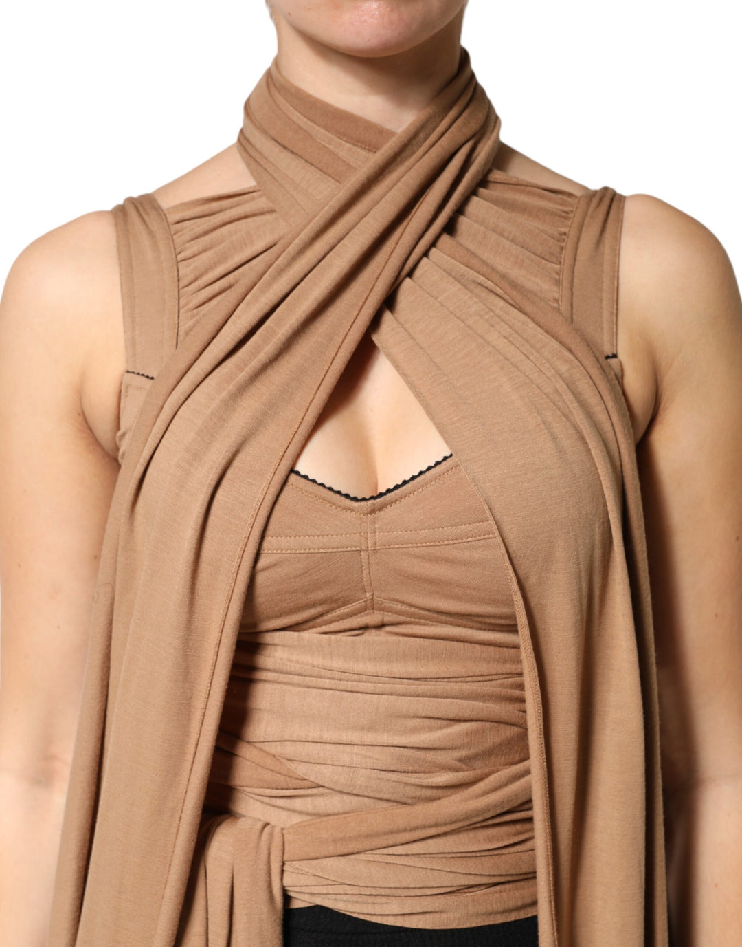 Dolce &amp; Gabbana Brown Virgin Wool Sleeveless Scarf Tank Top