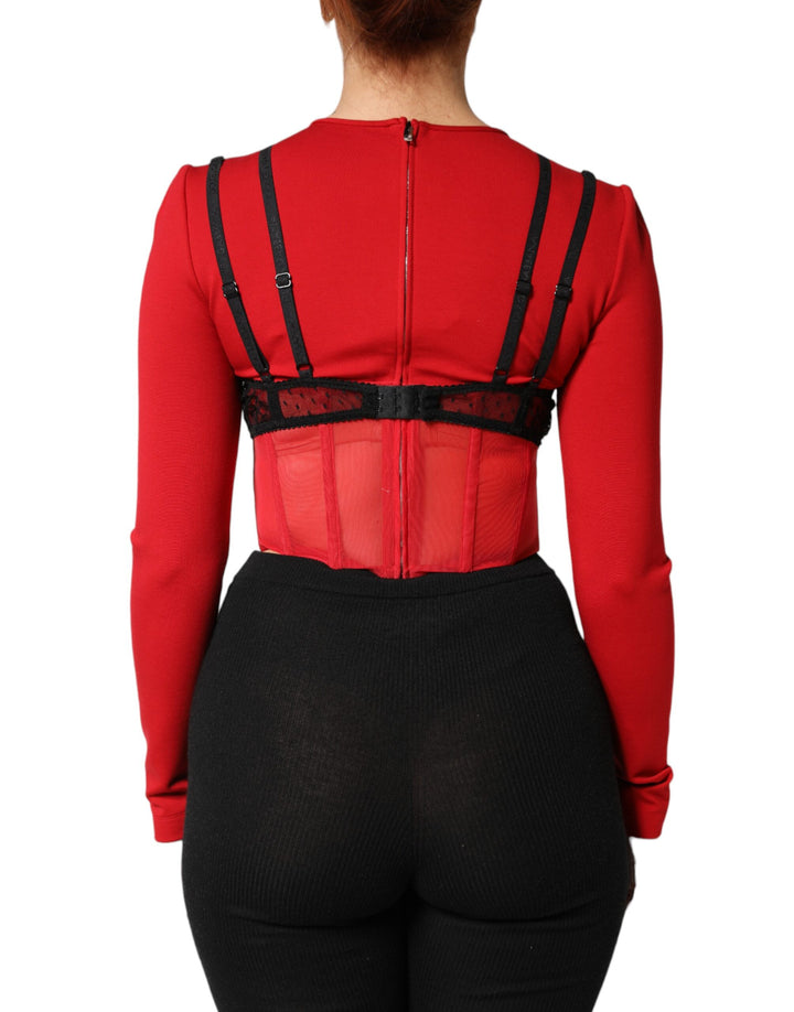 Dolce &amp; Gabbana Red Black Nylon Bralette-Style Cropped Top