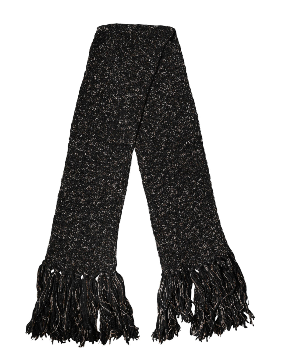 Dolce &amp; Gabbana Black Wool Fringes Neck Wrap Foulard Scarf