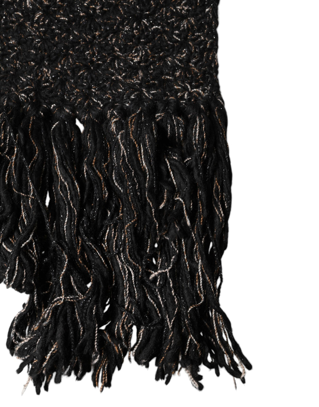 Dolce &amp; Gabbana Black Wool Fringes Neck Wrap Foulard Scarf