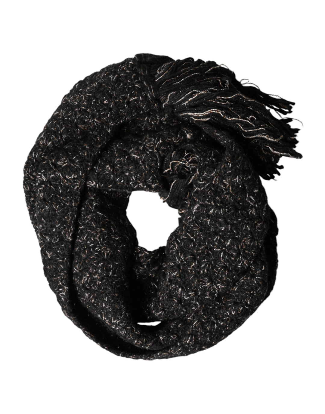 Dolce &amp; Gabbana Black Wool Fringes Neck Wrap Foulard Scarf