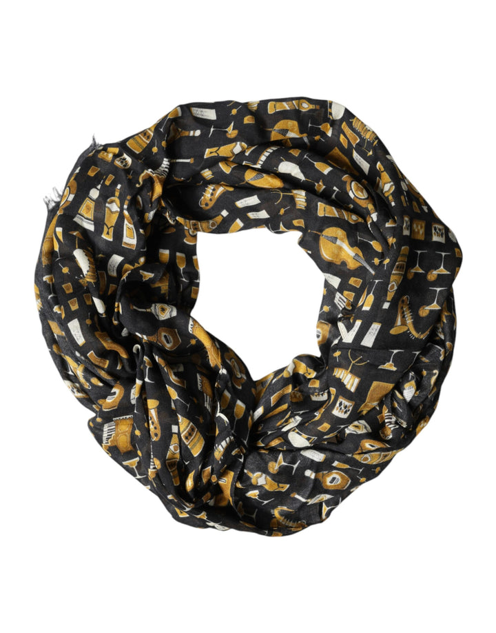 Dolce &amp; Gabbana Black Jazz Club Print Neck Wrap Shawl Scarf