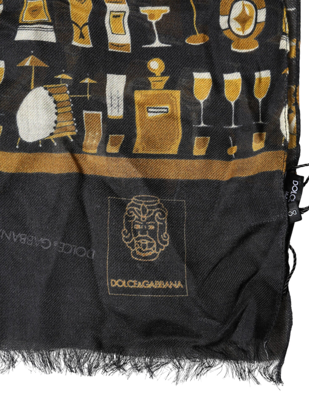 Dolce &amp; Gabbana Black Jazz Club Print Neck Wrap Shawl Scarf
