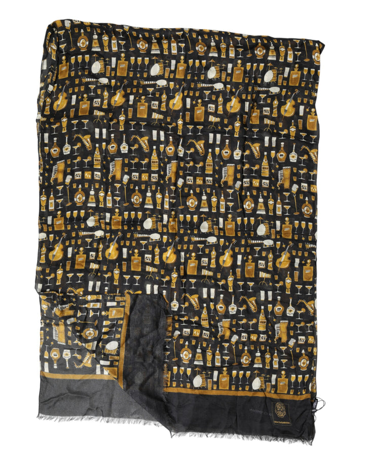 Dolce &amp; Gabbana Black Jazz Club Print Neck Wrap Shawl Scarf