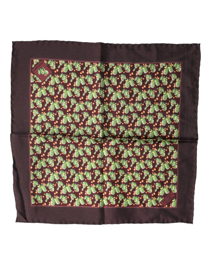 Dolce &amp; Gabbana Brown Cactus Print Square Handkerchief Scarf