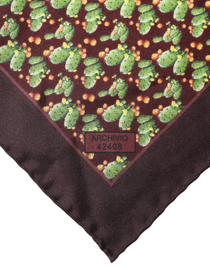 Dolce &amp; Gabbana Brown Cactus Print Square Handkerchief Scarf
