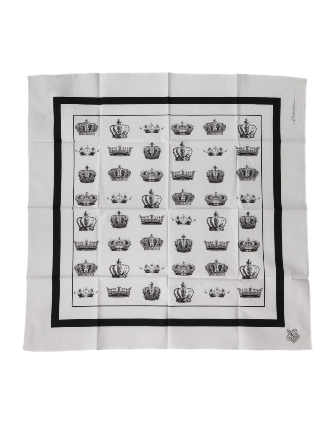 Dolce &amp; Gabbana White Crown Cotton Square Foulard Scarf