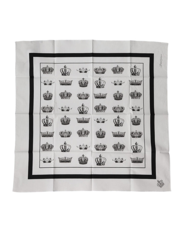 Dolce &amp; Gabbana White Crown Cotton Square Foulard Scarf