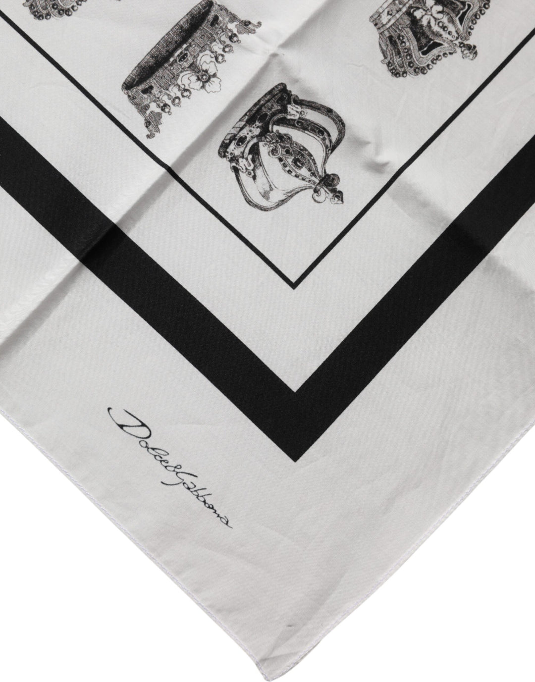 Dolce &amp; Gabbana White Crown Cotton Square Foulard Scarf
