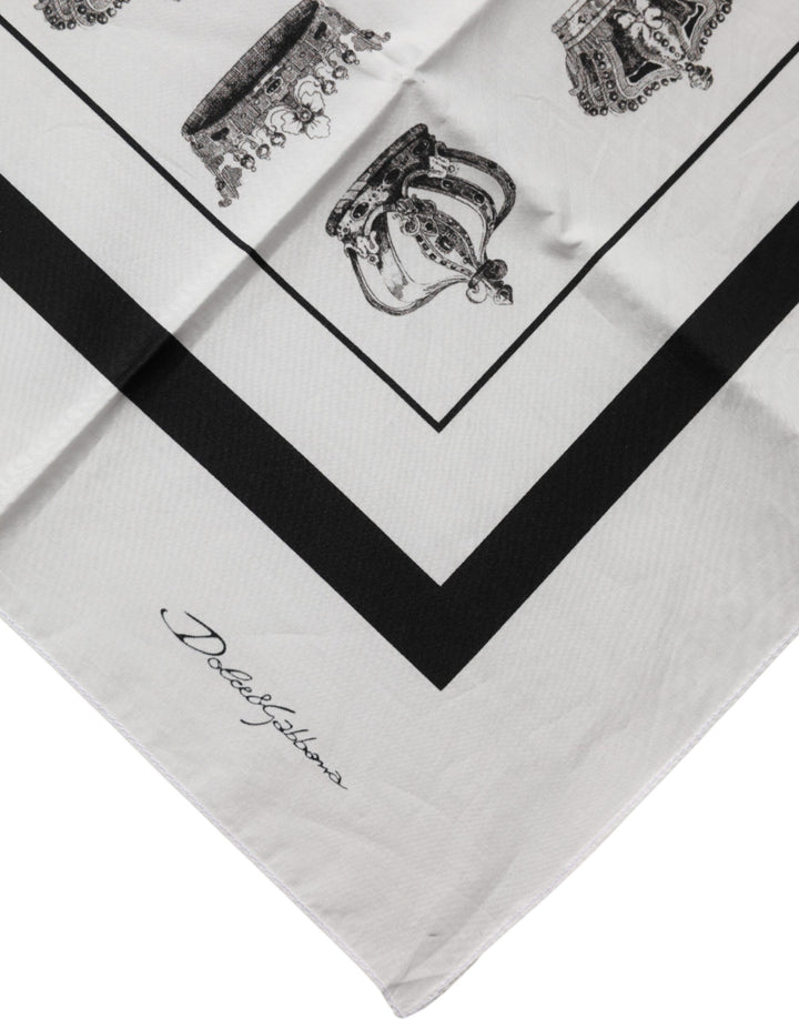 Dolce &amp; Gabbana White Crown Cotton Square Foulard Scarf