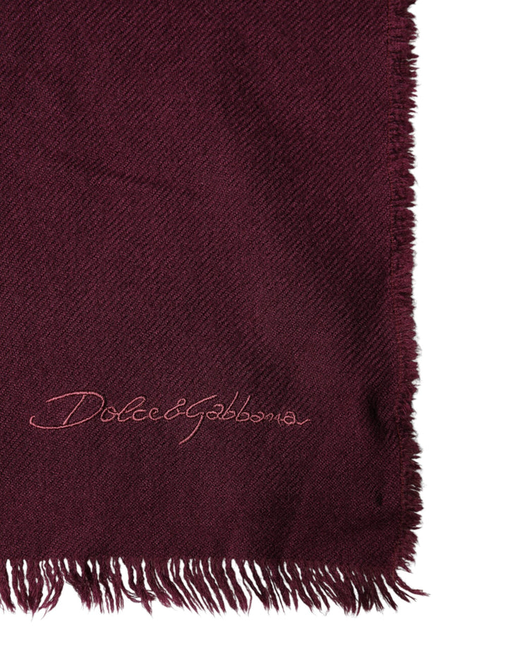Dolce &amp; Gabbana Maroon Cashmere Fringes Neck Wrap Shawl Scarf