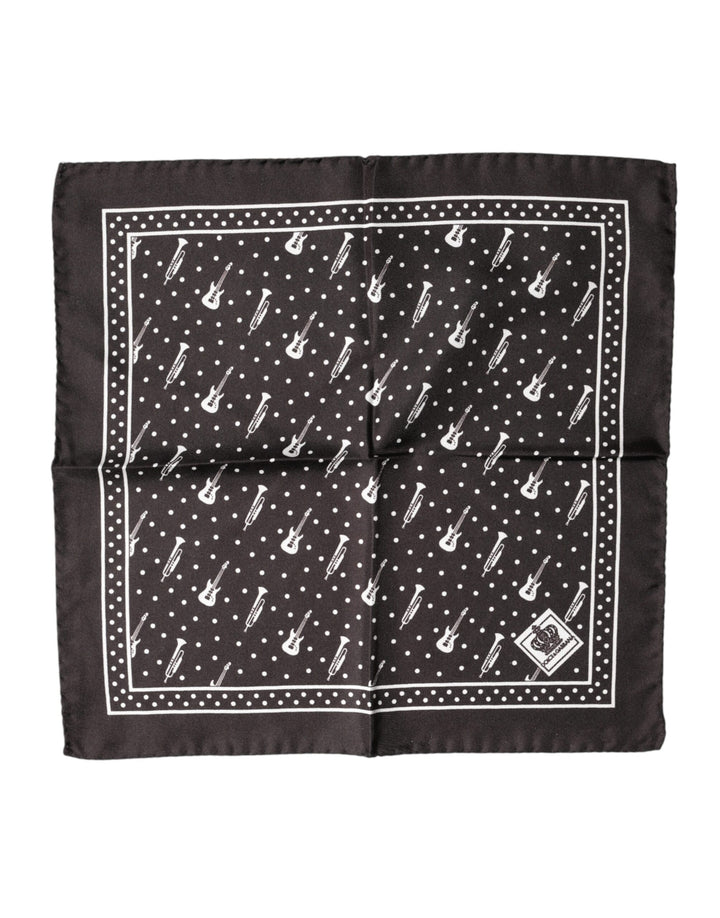 Dolce &amp; Gabbana Black Guitar Trumpet Men Handkerchief Scarf