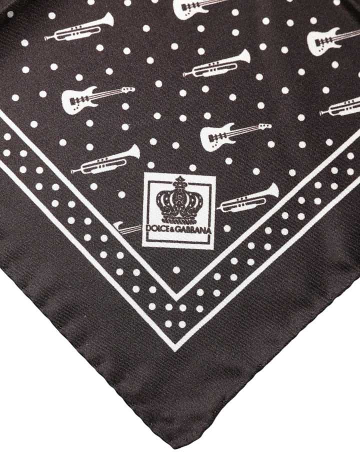 Dolce &amp; Gabbana Black Guitar Trumpet Men Handkerchief Scarf