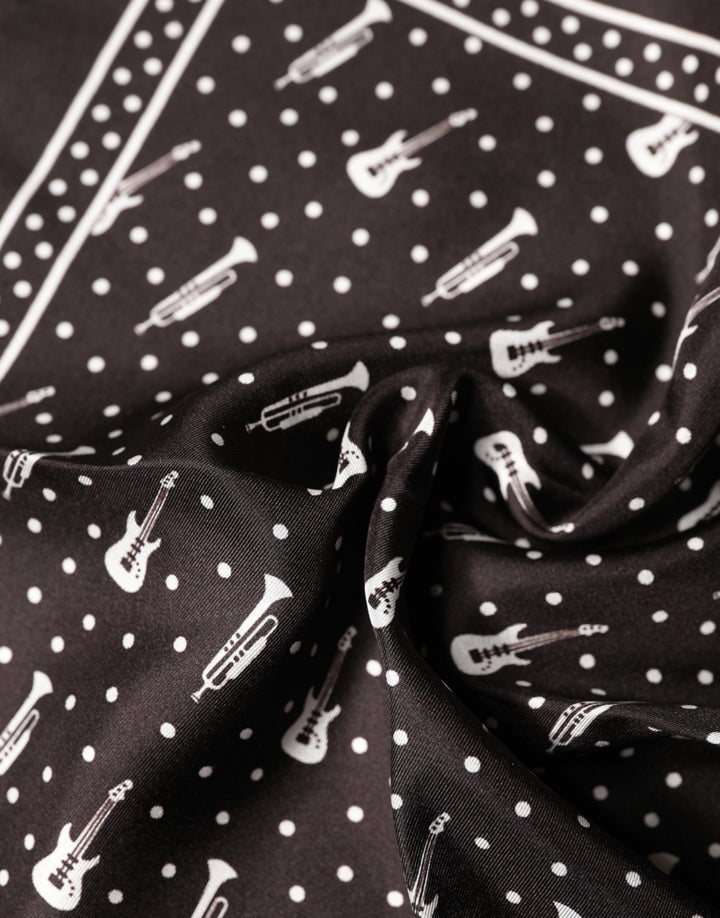 Dolce &amp; Gabbana Black Guitar Trumpet Men Handkerchief Scarf