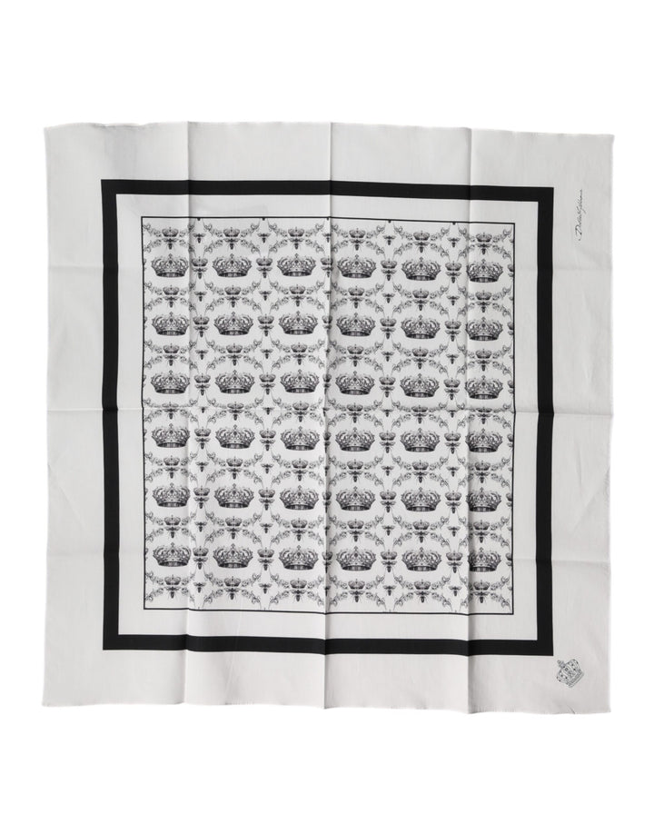 Dolce &amp; Gabbana White Crown Cotton Men Square Foulard Scarf