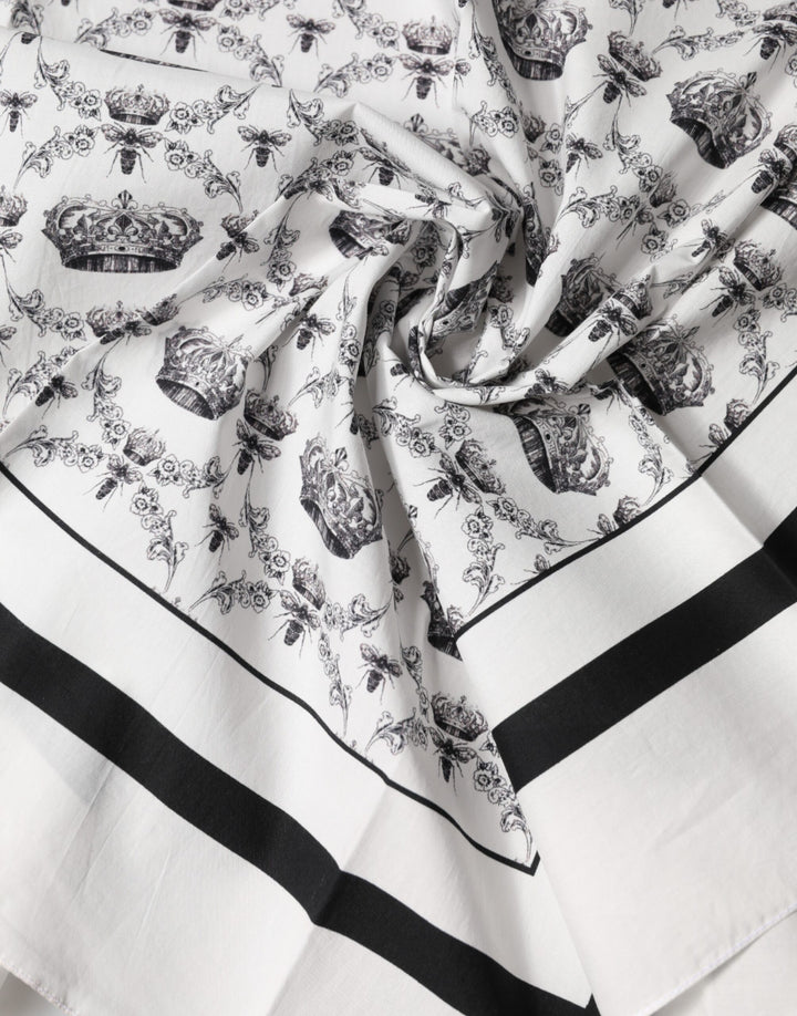 Dolce &amp; Gabbana White Crown Cotton Men Square Foulard Scarf