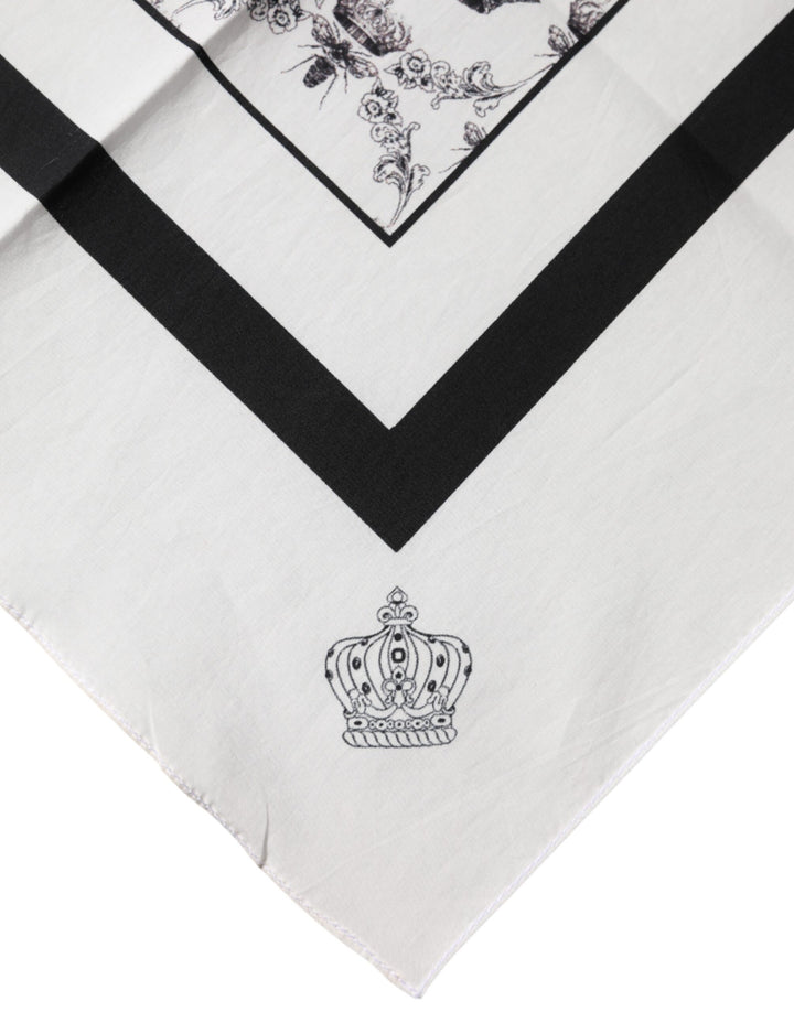 Dolce &amp; Gabbana White Crown Cotton Men Square Foulard Scarf