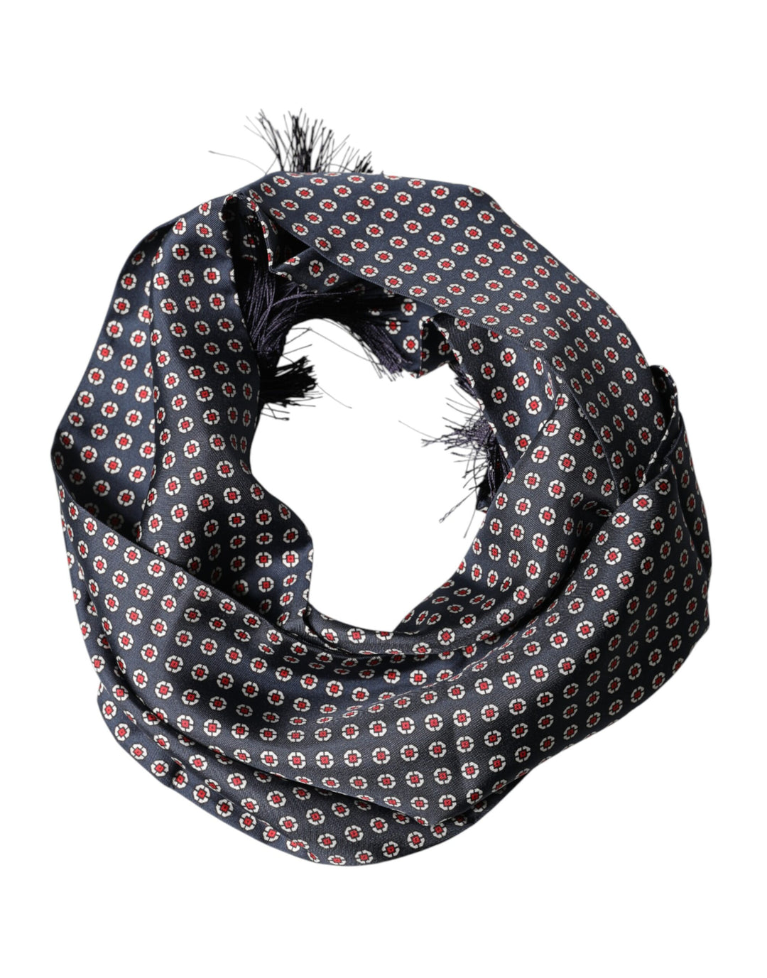 Dolce &amp; Gabbana Black Patterned Fringes Neck Foulard Scarf
