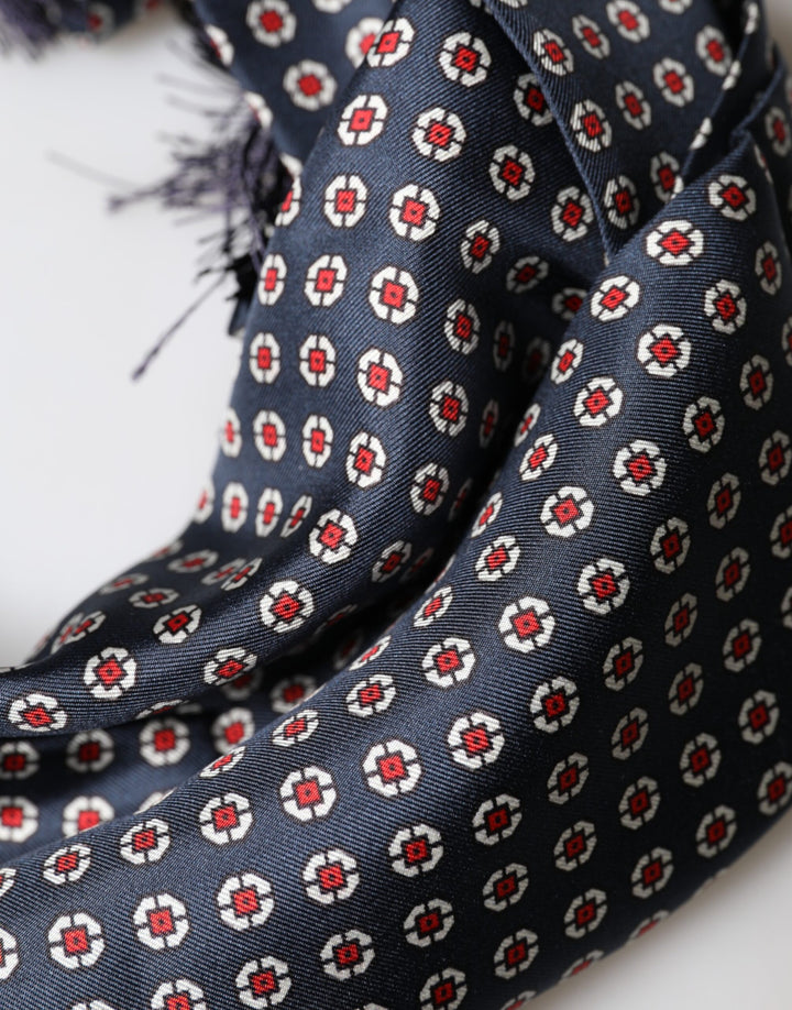 Dolce &amp; Gabbana Black Patterned Fringes Neck Foulard Scarf