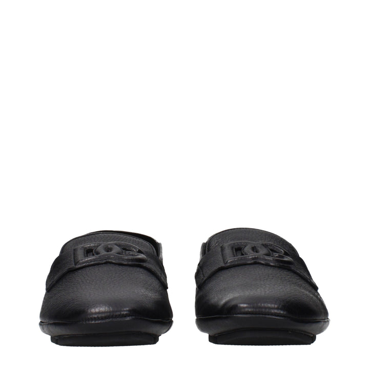 Dolce &amp; Gabbana Black Leather Slip-On Loafers
