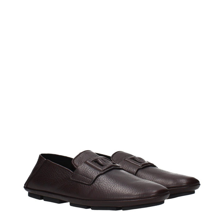 Dolce &amp; Gabbana Brown Leather Slip-On Loafers