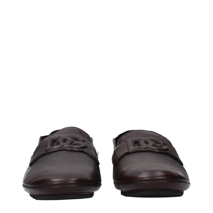 Dolce &amp; Gabbana Brown Leather Slip-On Loafers