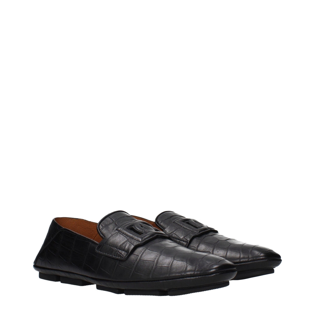 Dolce &amp; Gabbana Black Leather Slip-On Loafers