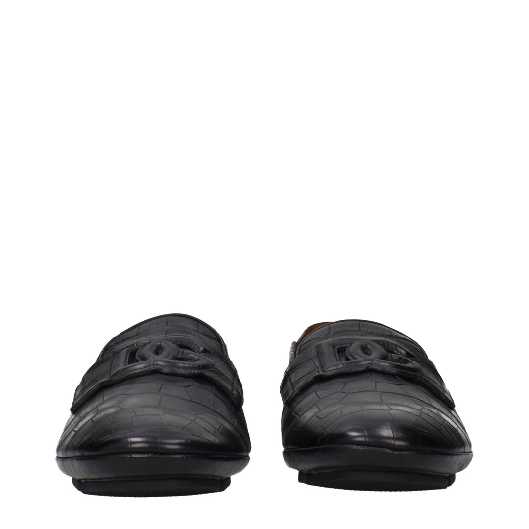 Dolce &amp; Gabbana Black Leather Slip-On Loafers