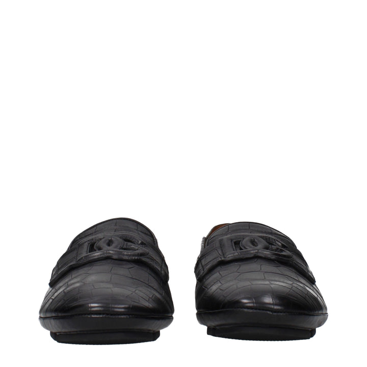 Dolce &amp; Gabbana Black Leather Slip-On Loafers