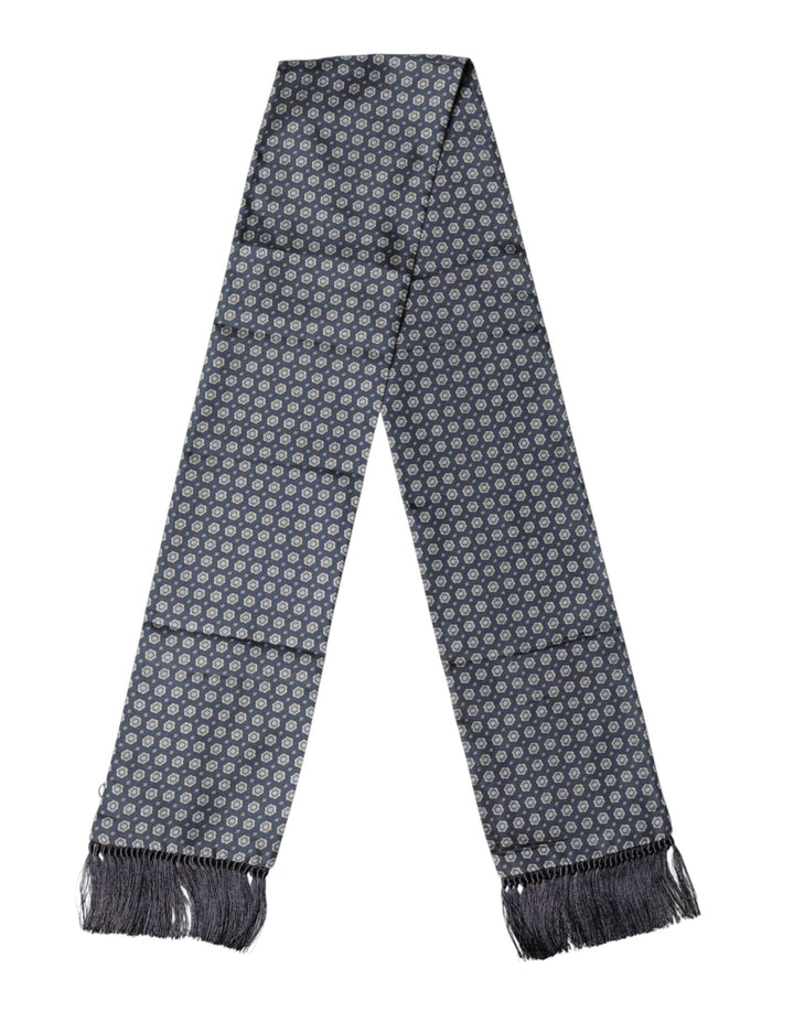 Dolce &amp; Gabbana Blue Patterned Fringes Neck Foulard Scarf