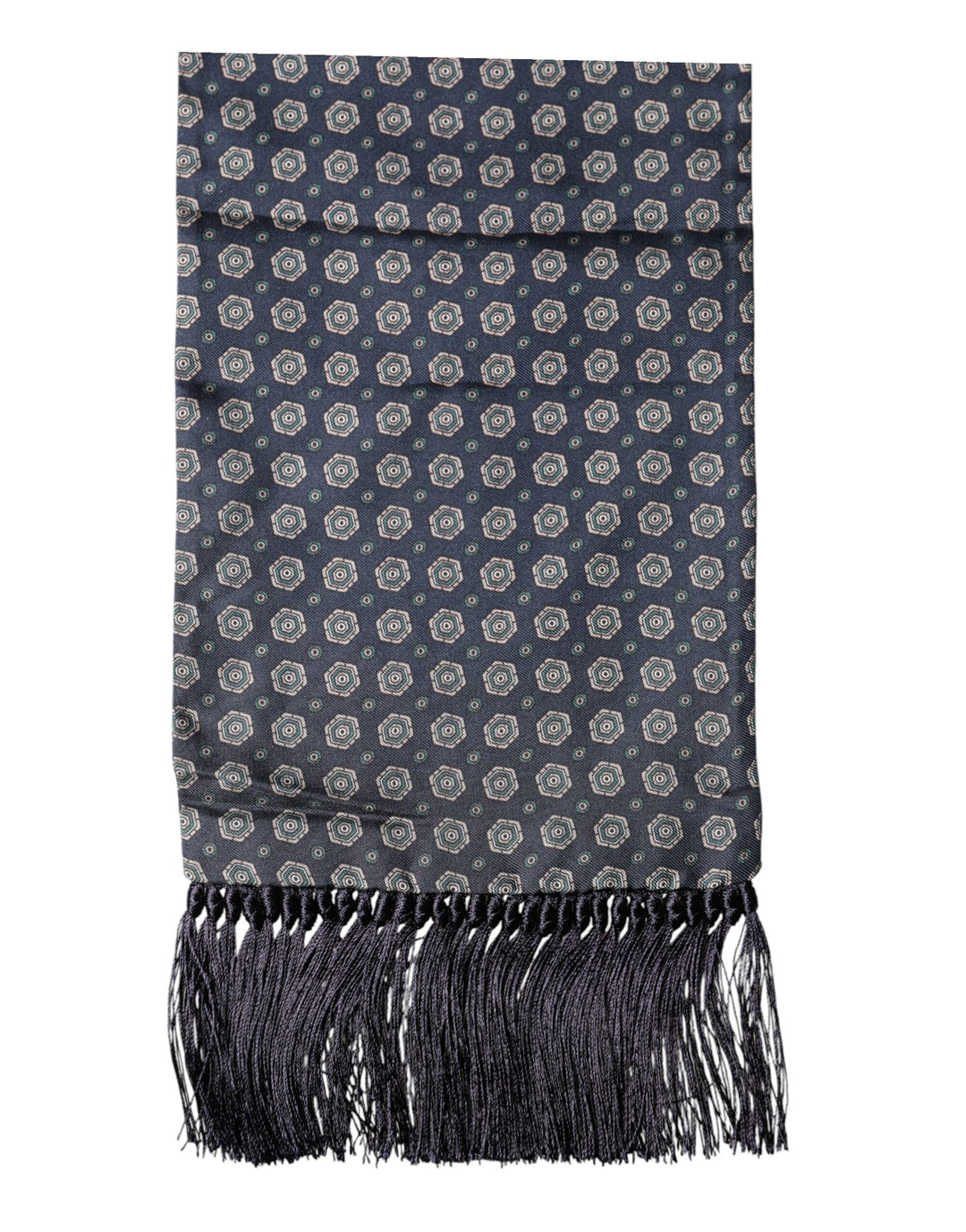Dolce &amp; Gabbana Blue Patterned Fringes Neck Foulard Scarf