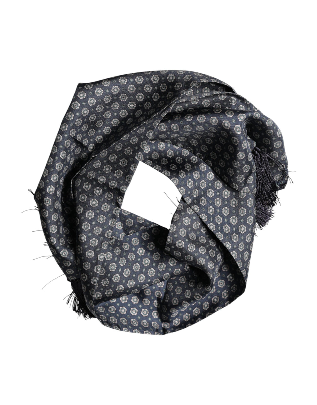 Dolce &amp; Gabbana Blue Patterned Fringes Neck Foulard Scarf
