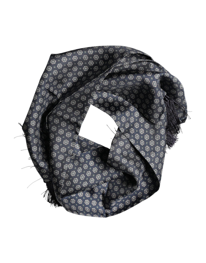 Dolce &amp; Gabbana Blue Patterned Fringes Neck Foulard Scarf