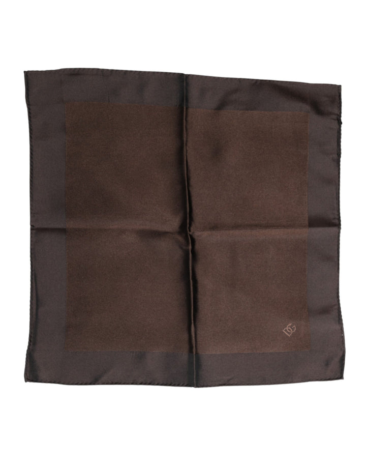 Dolce &amp; Gabbana Brown Logo Silk Square Handkerchief Scarf