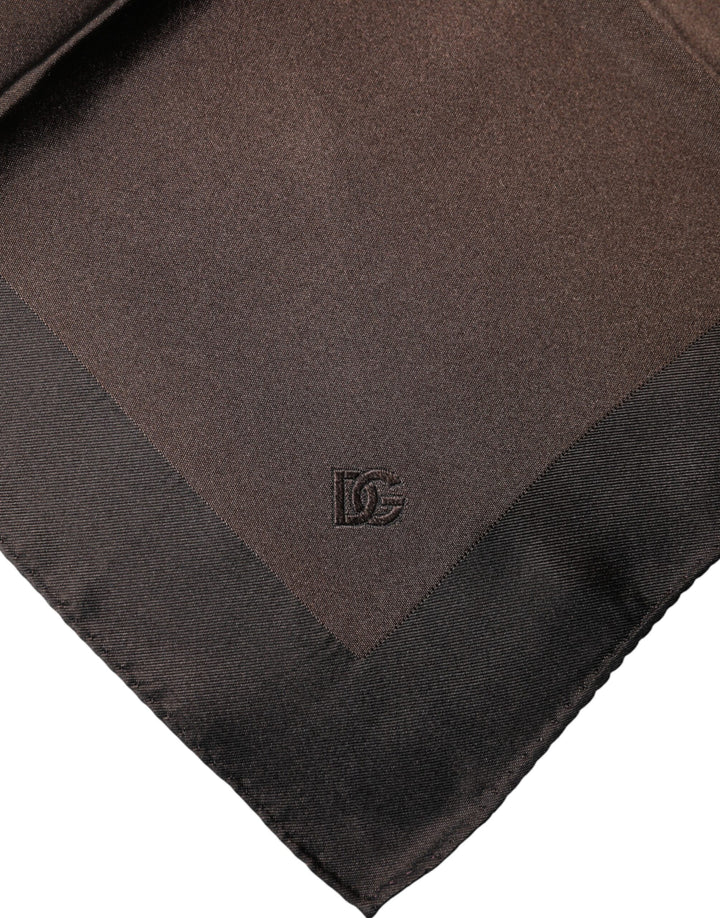 Dolce &amp; Gabbana Brown Logo Silk Square Handkerchief Scarf