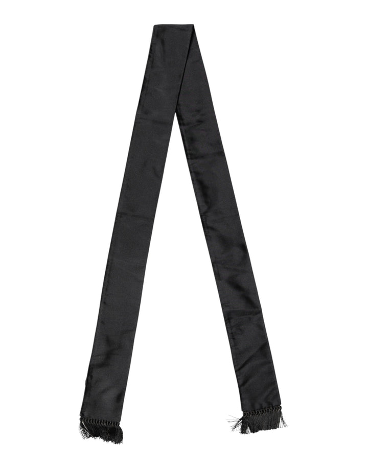 Dolce &amp; Gabbana Black Silk Fringes Neck Wrap Foulard Scarf