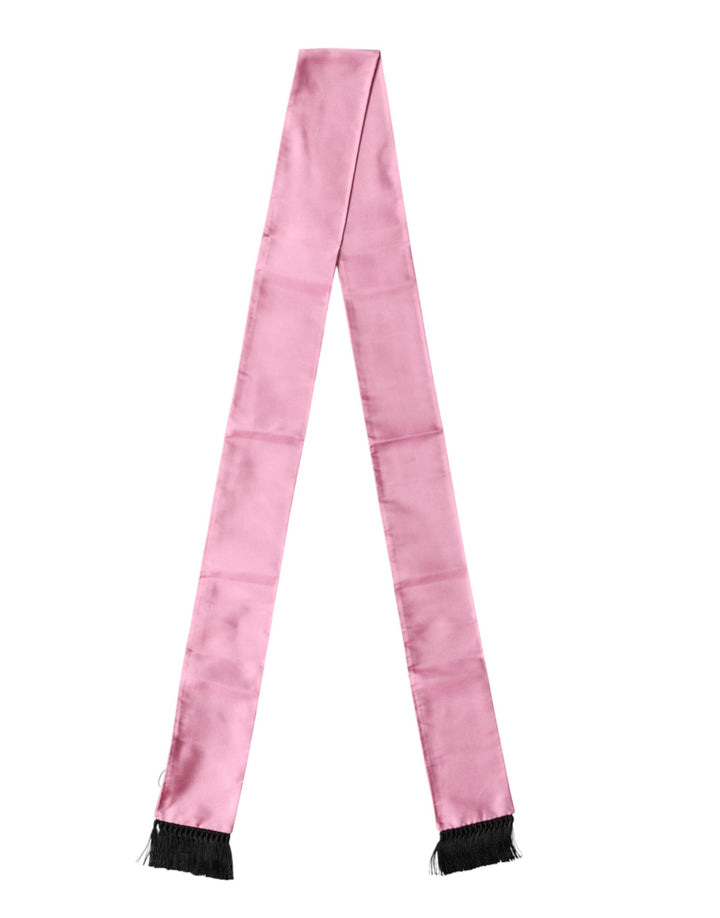 Dolce &amp; Gabbana Pink Silk Fringes Neck Wrap Foulard Scarf