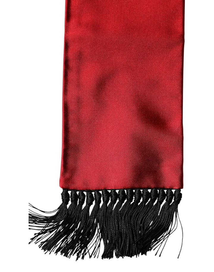 Dolce &amp; Gabbana Red Silk Fringes Neck Wrap Foulard Scarf